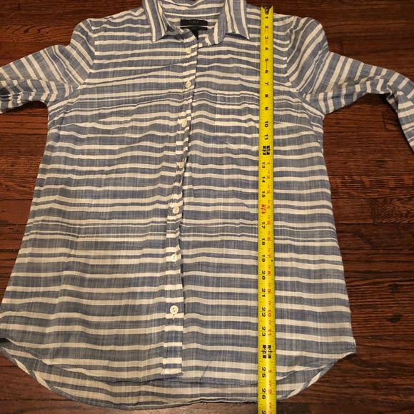 Button Down Boy Shirt Blue & White Stripe Gauze - Picture 4 of 6